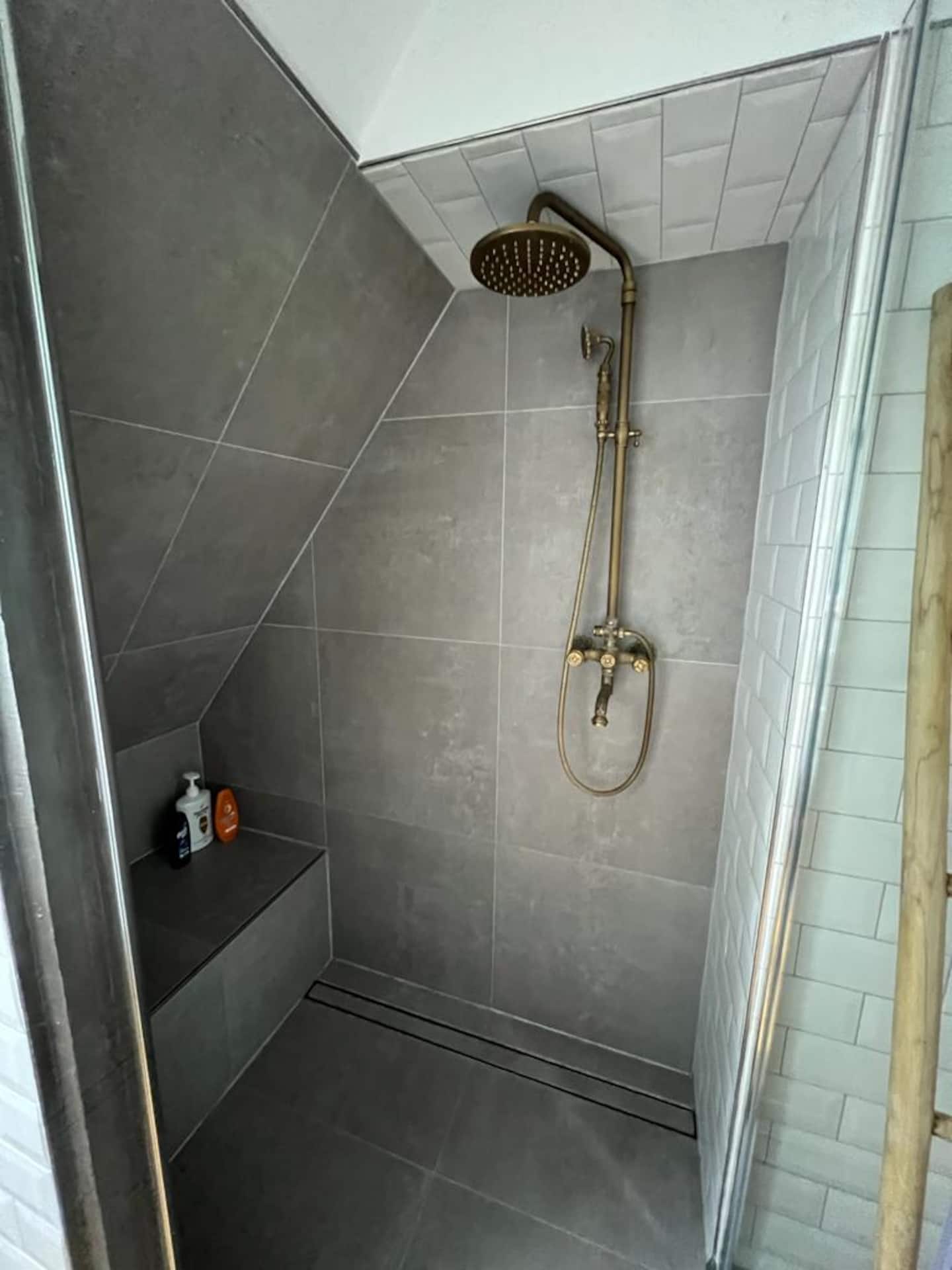 Badezimmer: Shampoo, Conditioner und Duschlotion stehen für Sie zur Benutzung bereit.