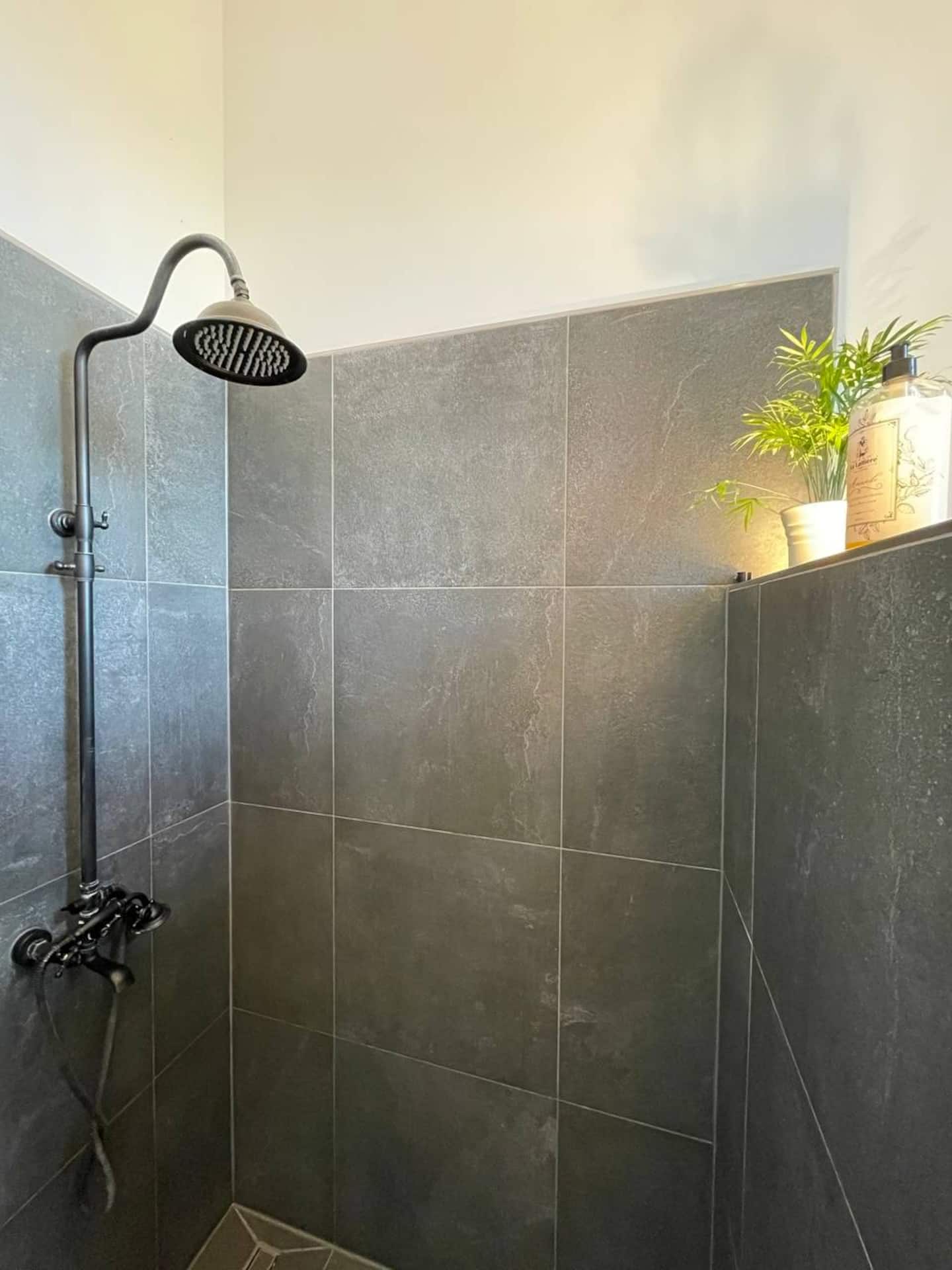 Badezimmer: Die großzügige Dusche bietet viel Bewegungsfreiheit.
